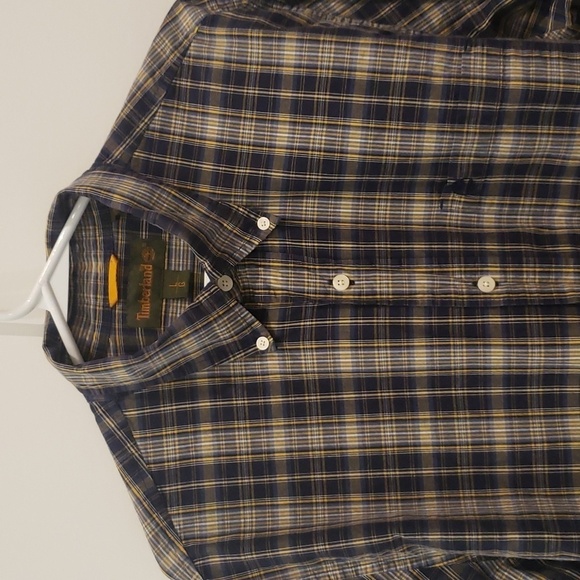 TIMBERLAND Shirt Button Down Black Yellow Stripe Long Sleeve Men's Size La - Picture 4 of 9